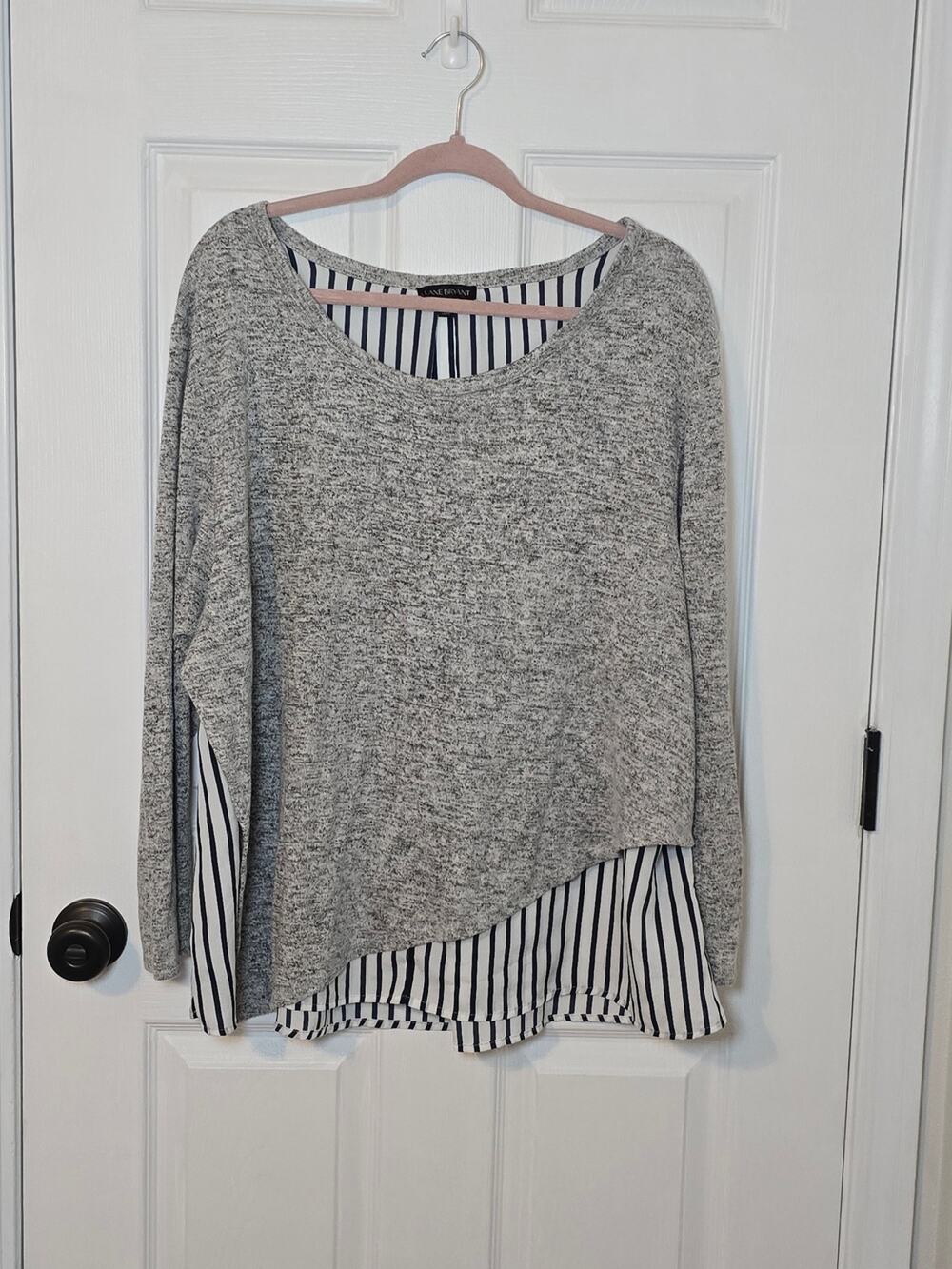 Lane Bryant Gray Marled Layered Striped Hem Tunic Top 18/20 Plus Size L/S
